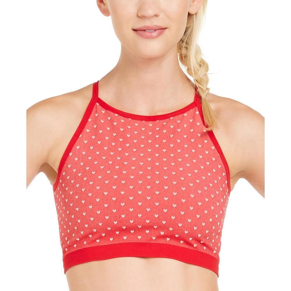 Ideology Womens Heart-Print Seamless Low-Impact Sports Bra Size XL
